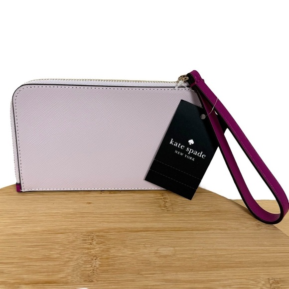 NWT Kate Spade Lucy Small Zip Wristlet Bicolor Saffian Leather Baja Rose KH769 - Picture 3 of 9